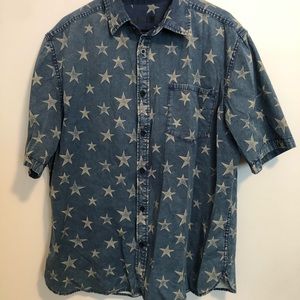 Blue denim stars collared t shirt button down